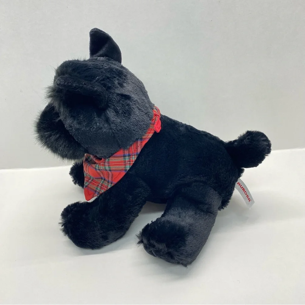 Aurora Scottish Terrier Scottie Dog Plush Black Plaid Bandana Stuffed Animal Toy